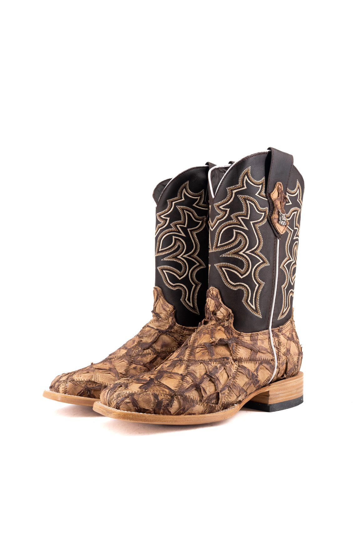 Lucas Exotic Pirarucu Patchwork Square Toe Cowboy Boot