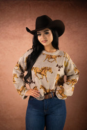 Rock & Roll Denim Horse Knit Sweater BW32T04997