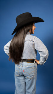 Ines Denim Pearl Snap Long Sleeve Shirt