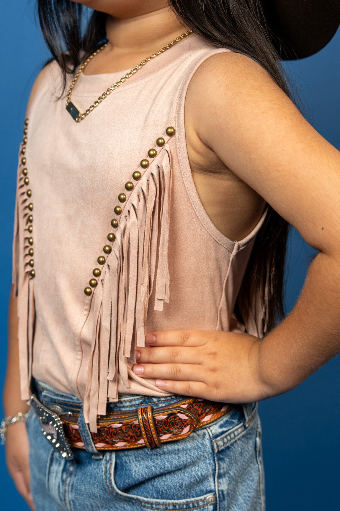 Remi Suede Front Arch Fringe Top