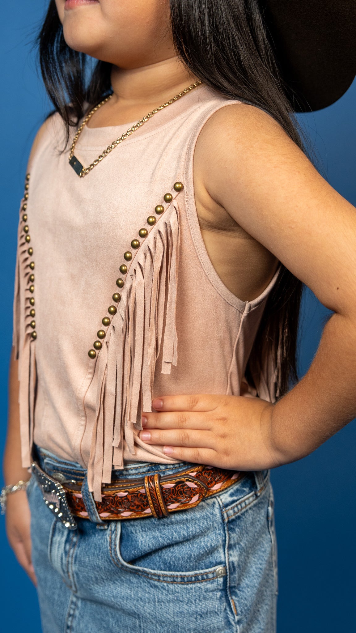 Remi Suede Front Arch Fringe Top