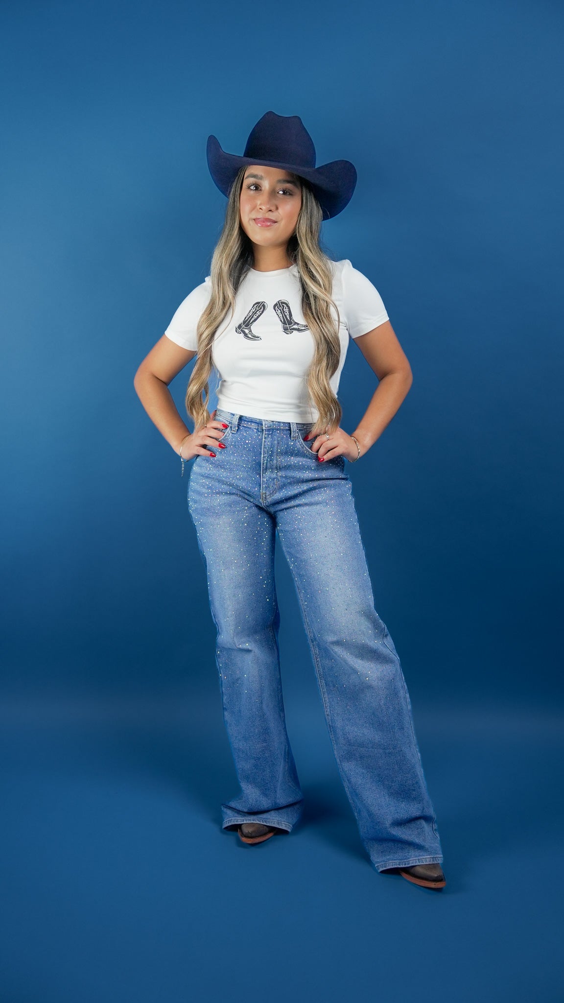 Rhinestone High-Rise Wide-Leg Jeans