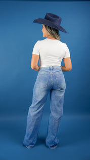 Rhinestone High-Rise Wide-Leg Jeans