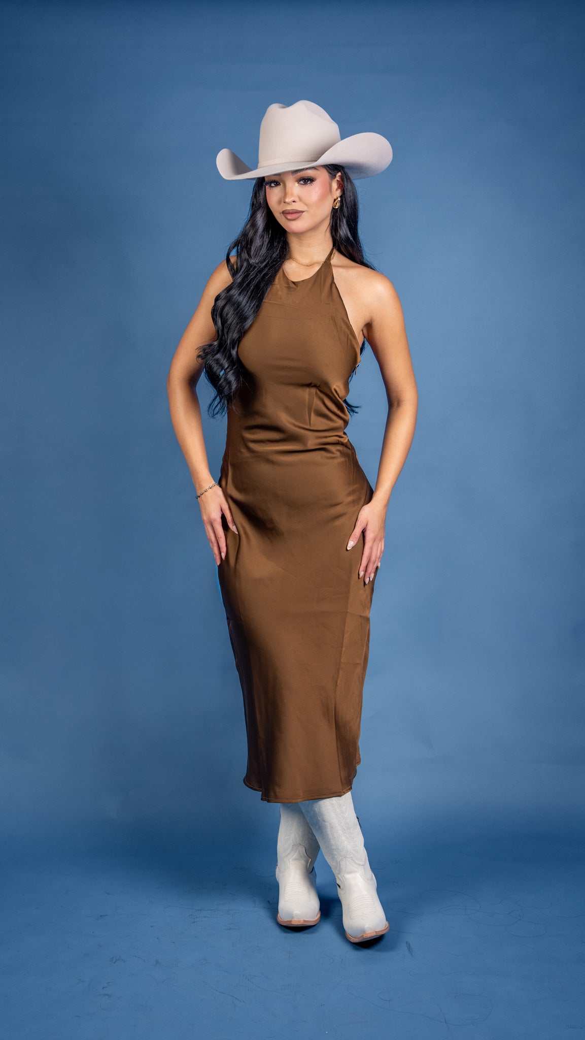 Samira Halter Bias Cut Midi Dress