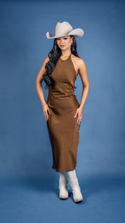 Samira Halter Bias Cut Midi Dress