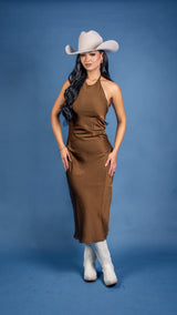 Samira Halter Bias Cut Midi Dress