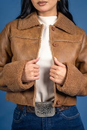 Cassia Faux Leather Shearling Collared Jacket