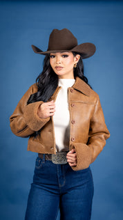 Cassia Faux Leather Shearling Collared Jacket
