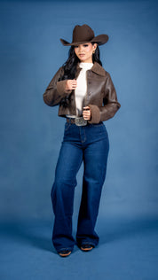 Cassia Faux Leather Shearling Collared Jacket