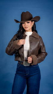 Cassia Faux Leather Shearling Collared Jacket