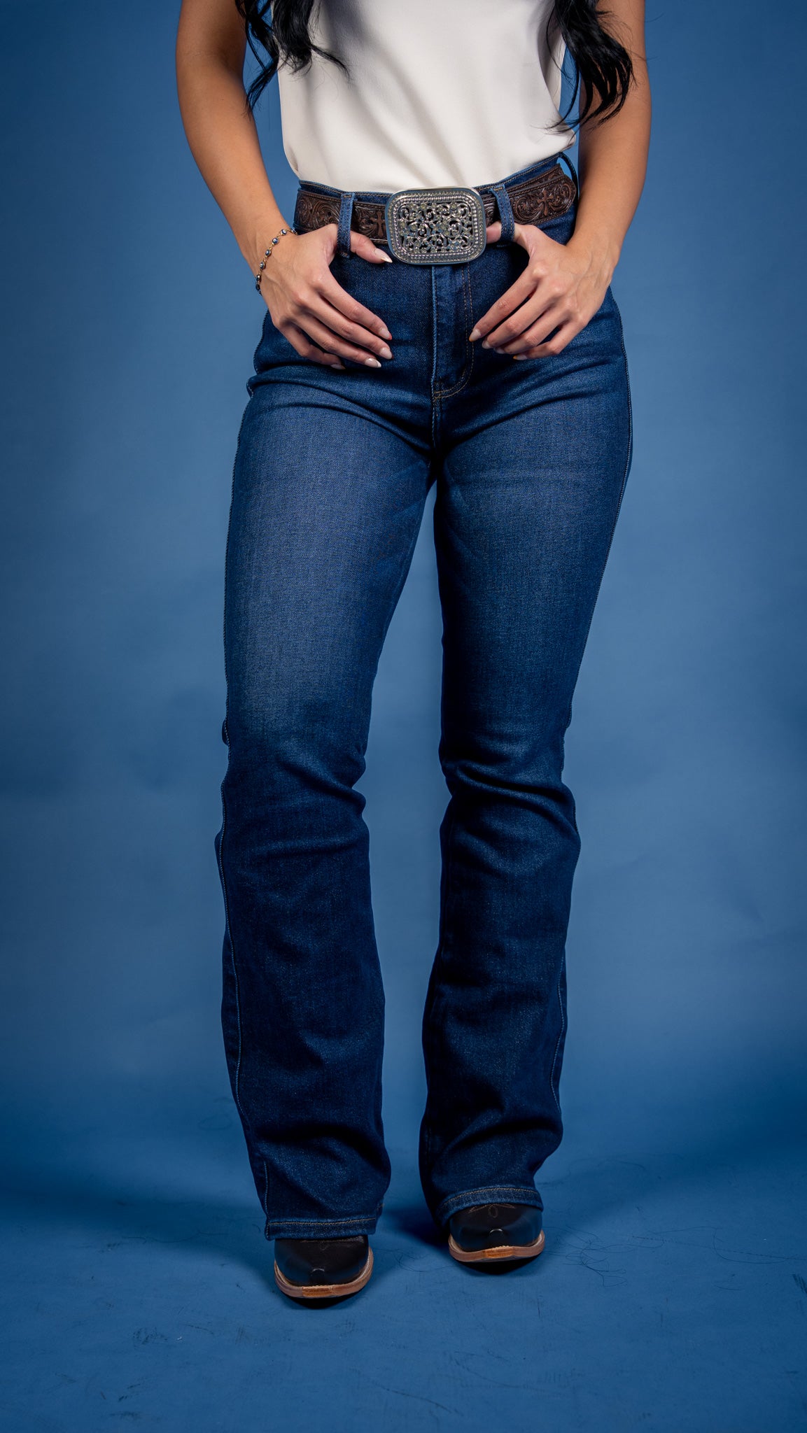 Mid Rise Western Boot Cut Jeans