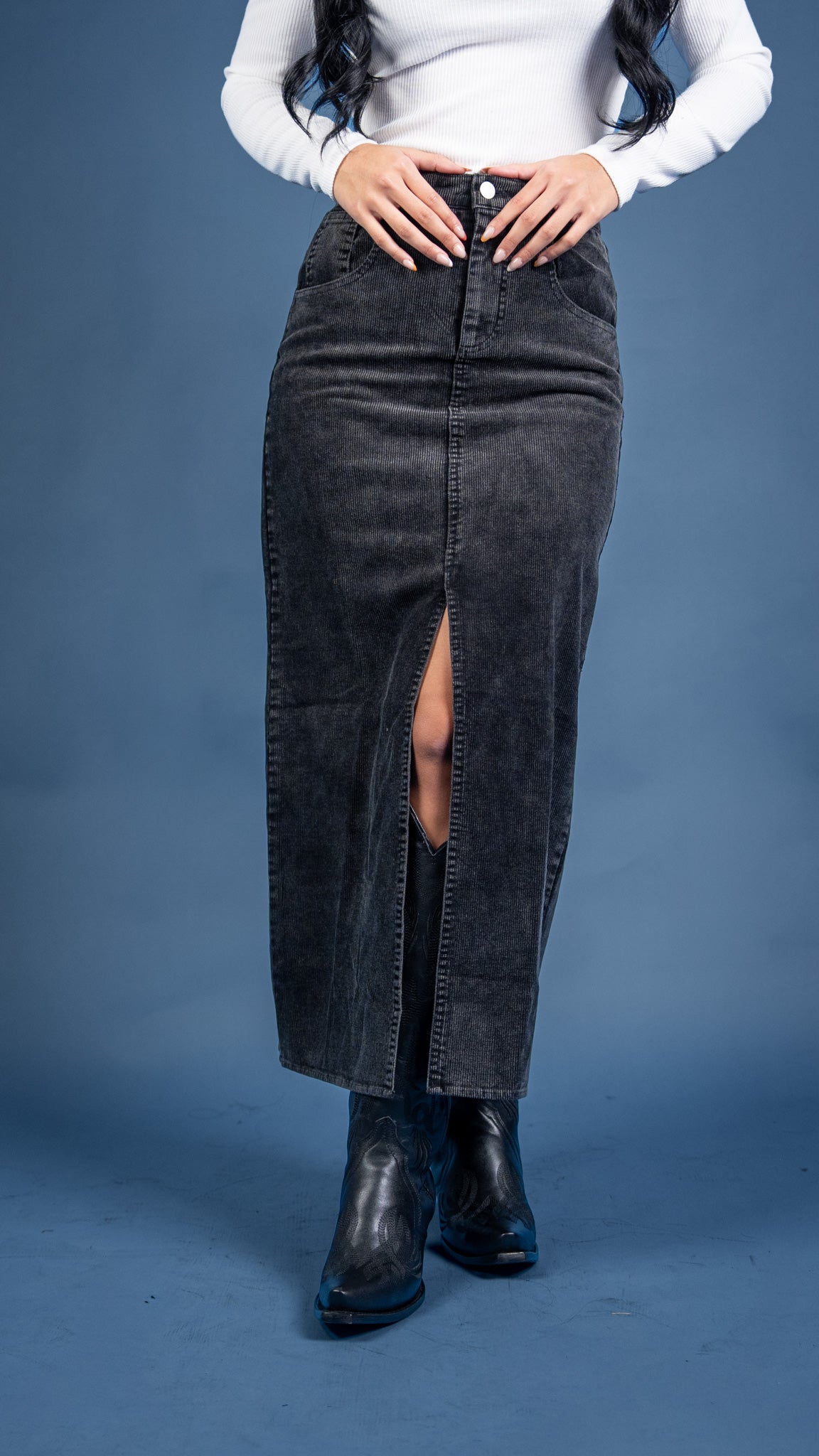 Piper Front Slit Corduroy Maxi Skirt