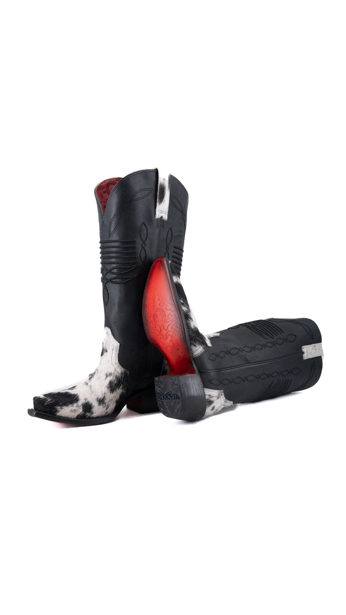Dalia Midi Cowhide Red Bottom Wide Calf Snip Toe Cowgirl Boot Size 7 Box CW50