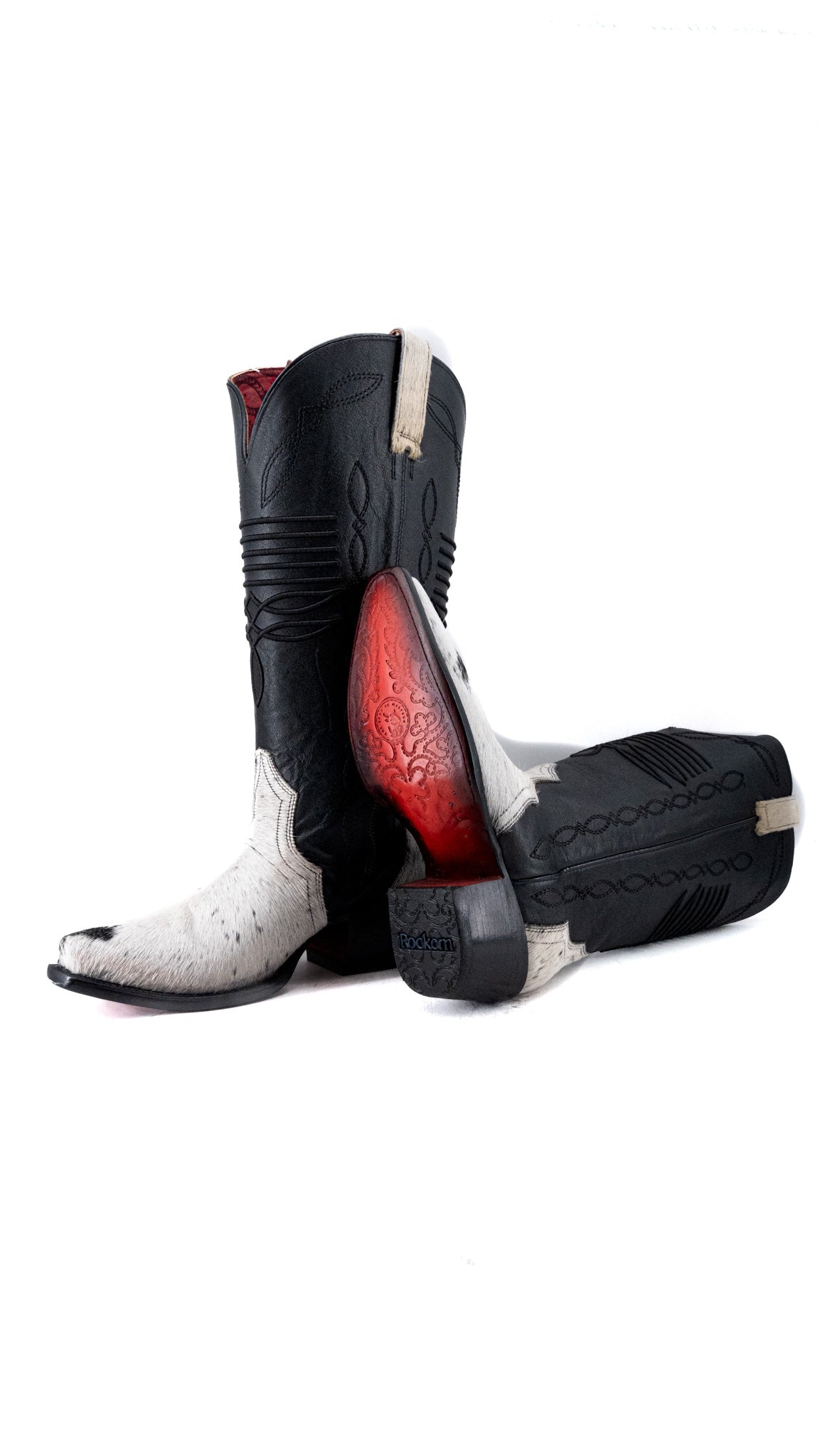 Dalia Midi Cowhide Red Bottom Wide Calf Snip Toe Cowgirl Boot Size 8 Box CW54