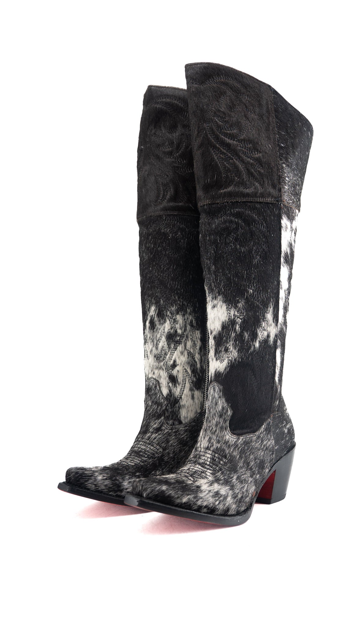 Blanca J Cowhide Knee High Red Bottom Snip Toe Cowgirl Boot Size 7 Box TW116