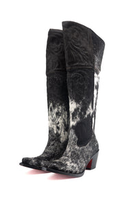 Blanca J Cowhide Knee High Red Bottom Snip Toe Cowgirl Boot Size 7 Box TW116