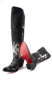 Blanca J Cowhide Knee High Red Bottom Snip Toe Cowgirl Boot Size 7 Box TW116
