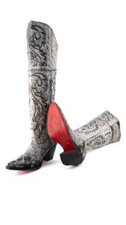 Blanca J Cowhide Knee High Red Bottom Snip Toe Cowgirl Boot Size 7 Box TW117