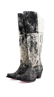 Blanca J Cowhide Knee High Red Bottom Snip Toe Cowgirl Boot Size 8 Box TW118