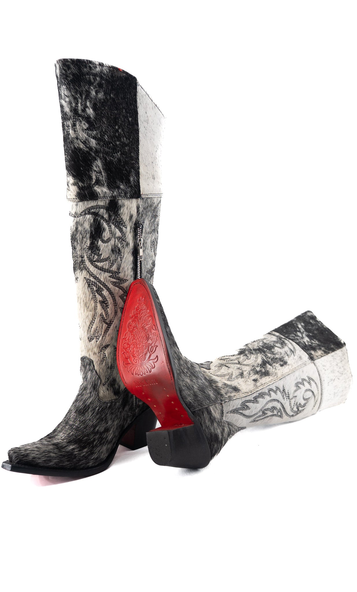 Blanca J Cowhide Knee High Red Bottom Snip Toe Cowgirl Boot Size 8 Box TW118