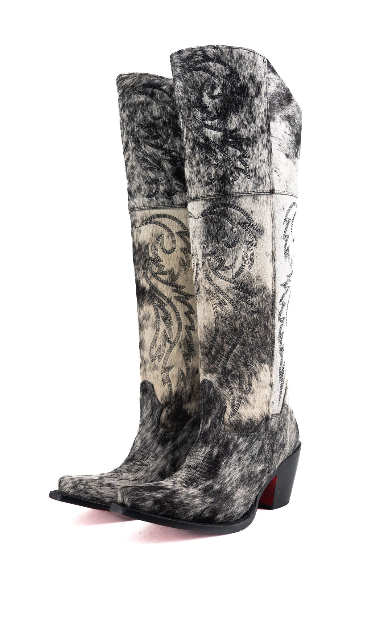 Blanca J Cowhide Knee High Red Bottom Snip Toe Cowgirl Boot Size 8 Box TW119