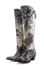 Blanca J Cowhide Knee High Red Bottom Snip Toe Cowgirl Boot Size 8 Box TW119