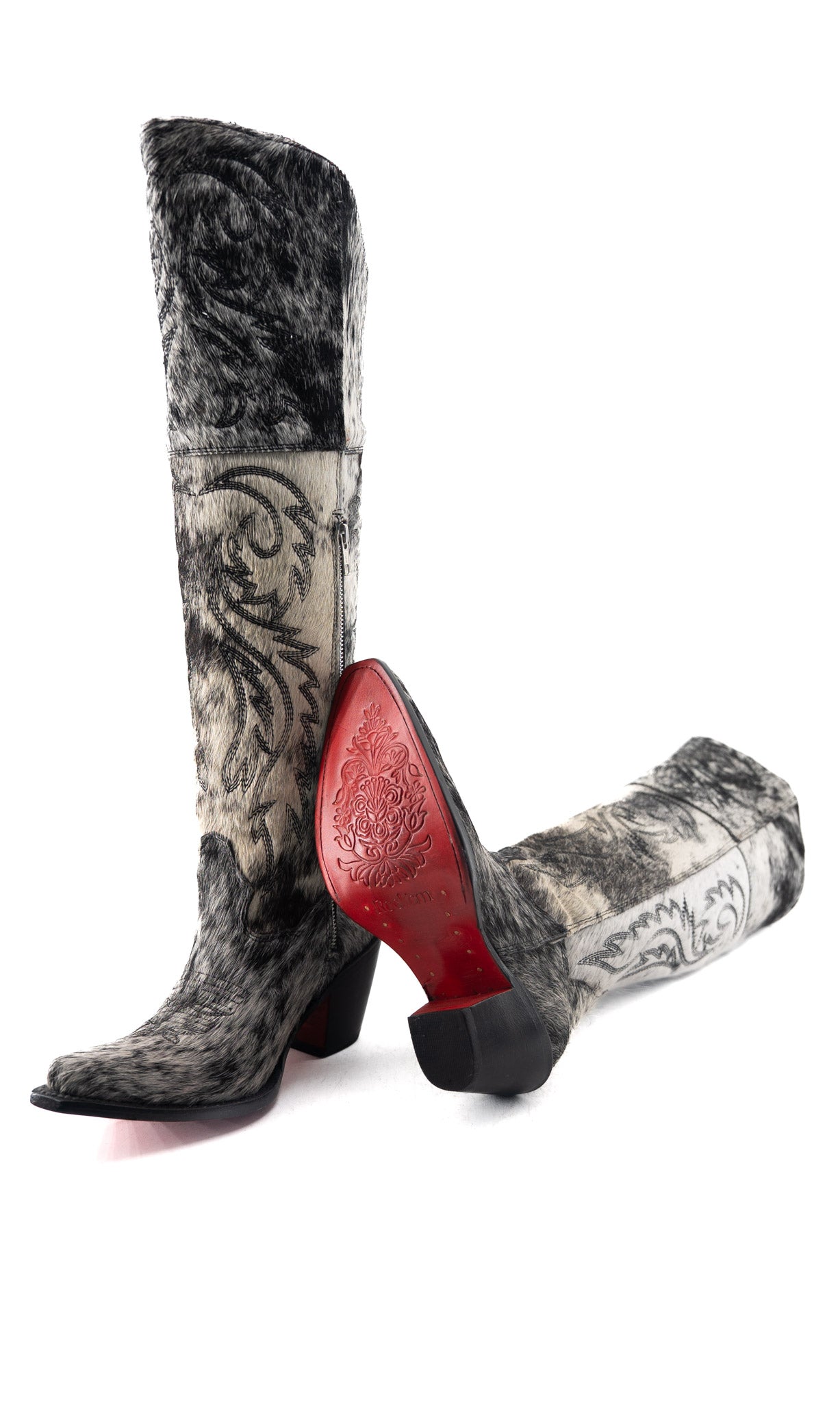 Blanca J Cowhide Knee High Red Bottom Snip Toe Cowgirl Boot Size 8 Box TW119