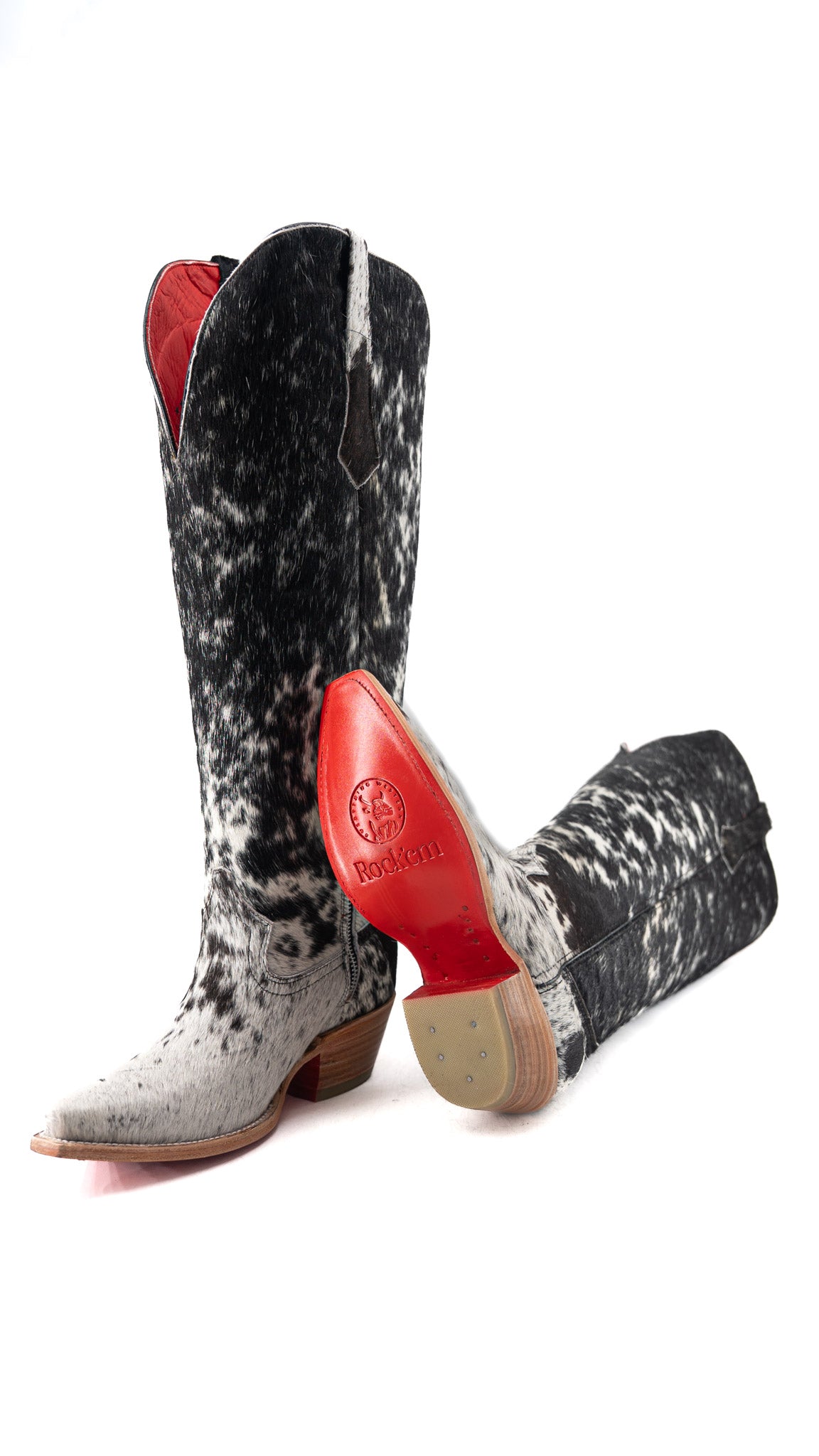 Gia Tall Cowhide Red Bottom Snip Toe Cowgirl Boot Size 8 Box TW126
