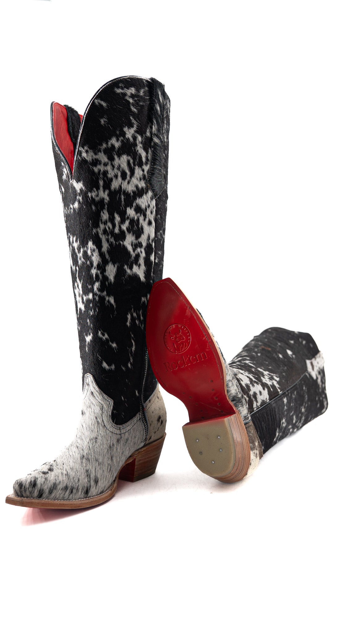 Gia Tall Cowhide Red Bottom Snip Toe Cowgirl Boot Size 8.5 Box TW127