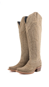 Maggie Suede Knee High Wide Calf Snip Toe Cowgirl Boot