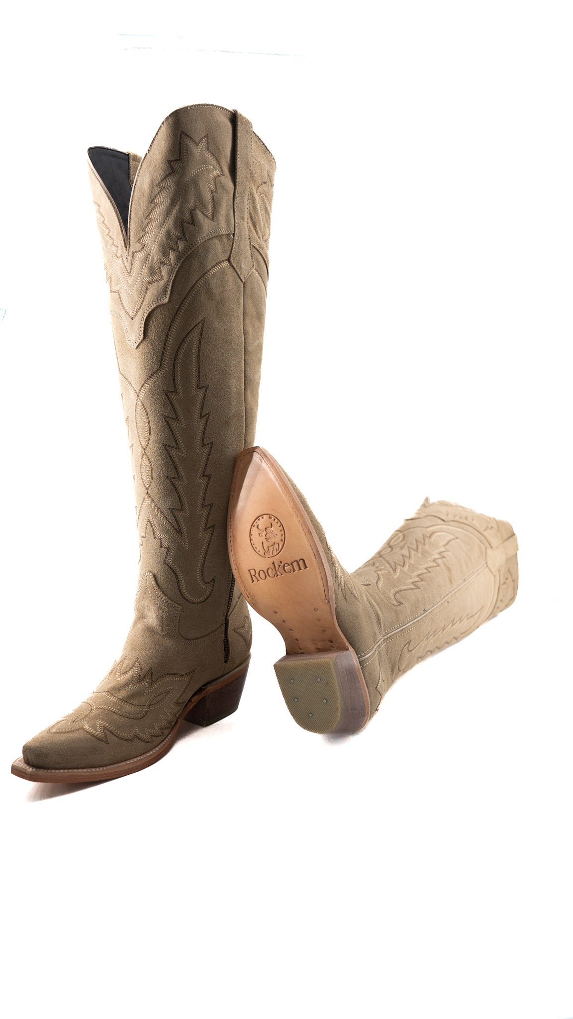 Maggie Suede Knee High Wide Calf Snip Toe Cowgirl Boot
