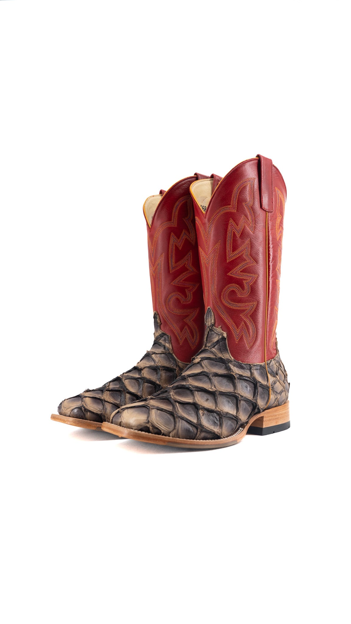 Horse Power Big Bass Pirarucu Petrified Oak Square Toe Cowboy Boot