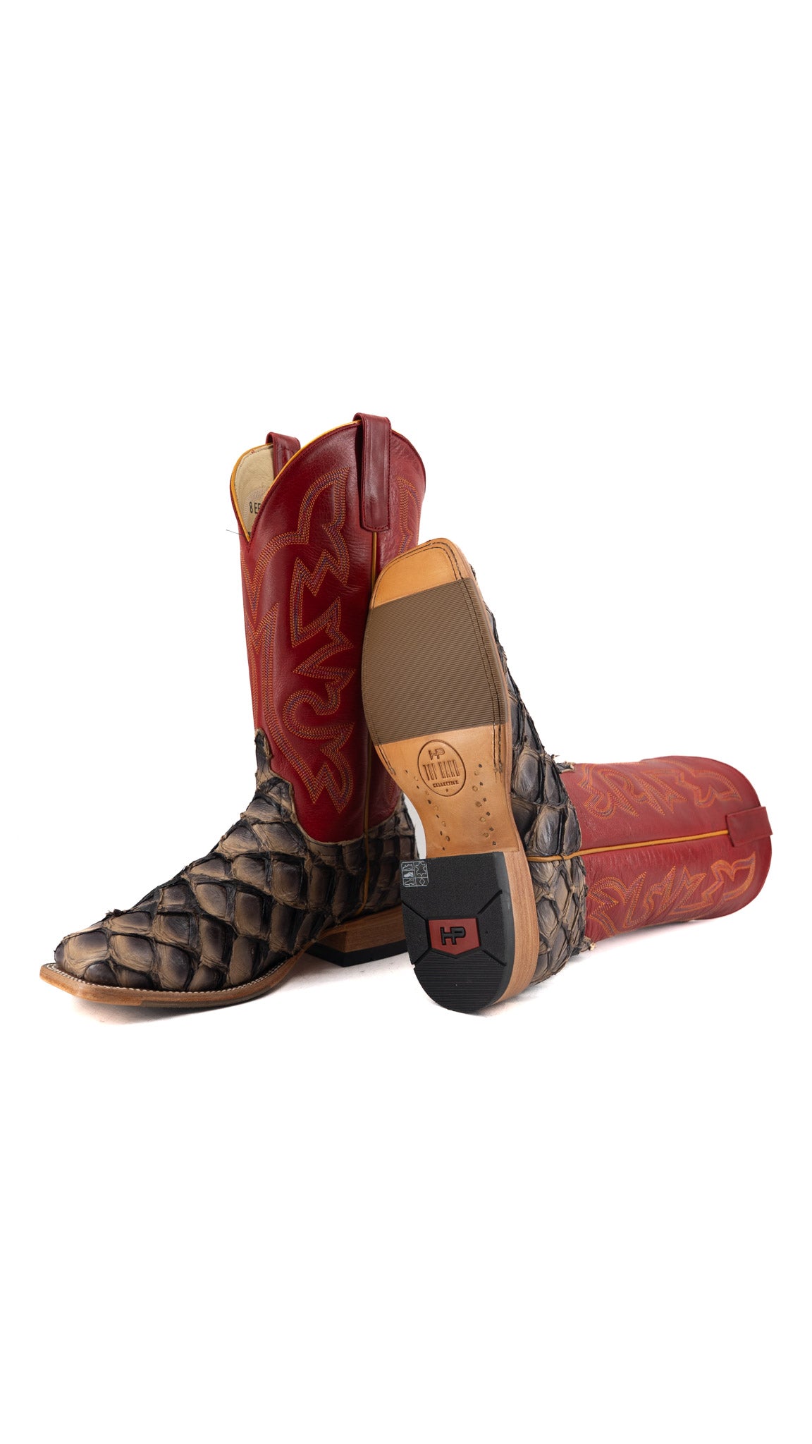 Horse Power Big Bass Pirarucu Petrified Oak Square Toe Cowboy Boot