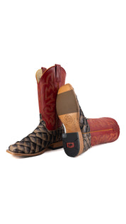 Horse Power Big Bass Pirarucu Petrified Oak Square Toe Cowboy Boot
