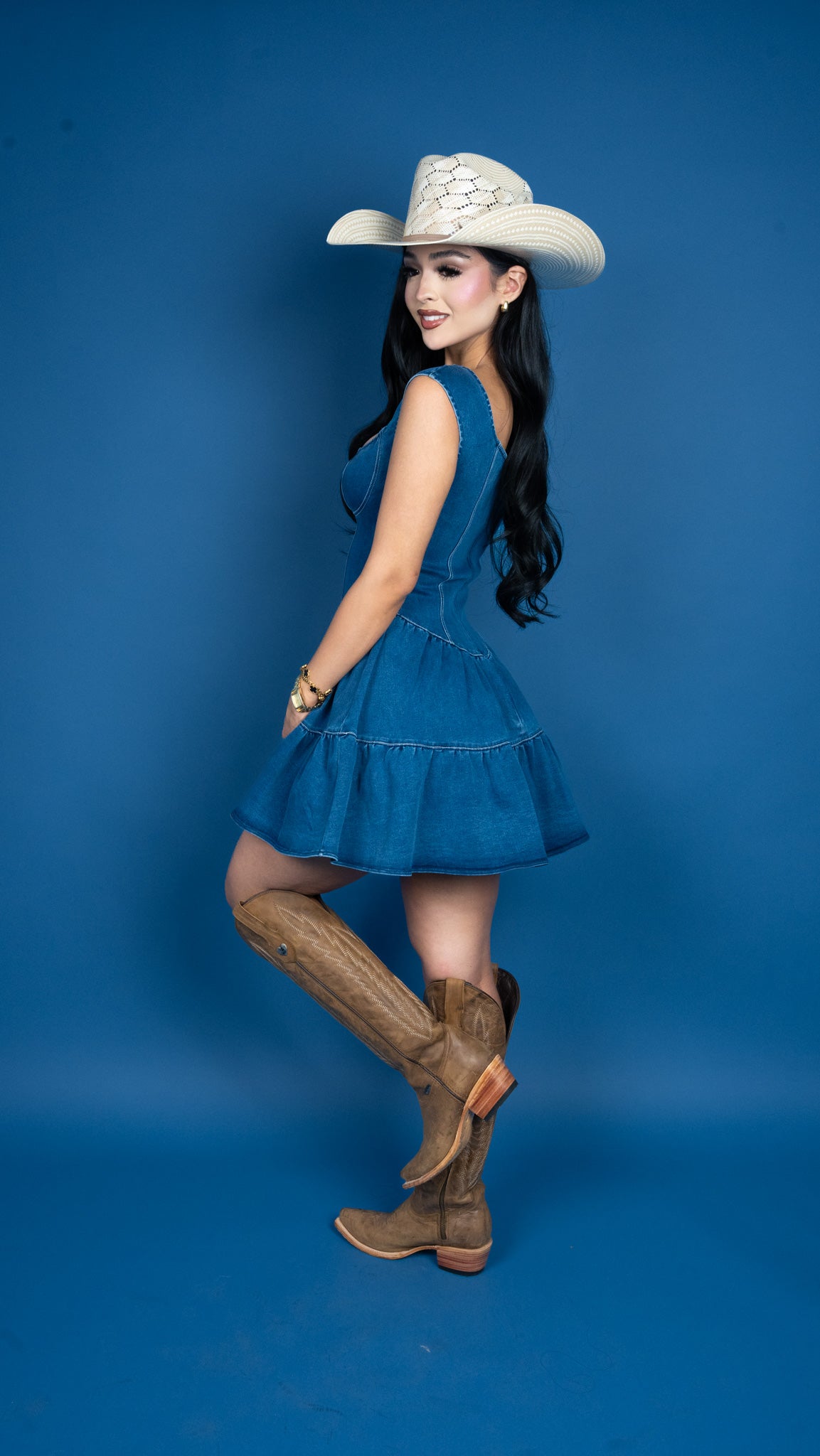 Daisy Tiered Denim Corset Mini Dress