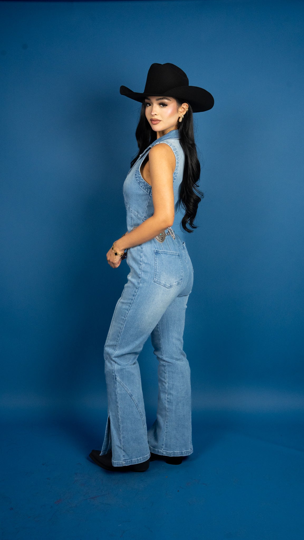 Callie Collared Denim Jumpsuit