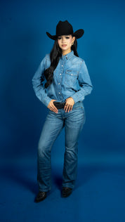 Wrangler Women Vintage-Fit Denim Western Pearl Snap Shirt