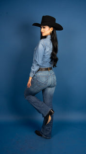 Wrangler Women Vintage-Fit Denim Western Pearl Snap Shirt