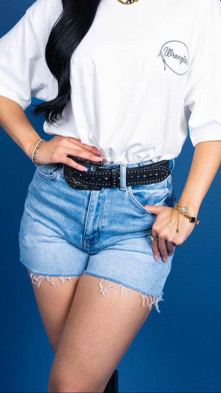 Marais Distressed High Rise Shorts