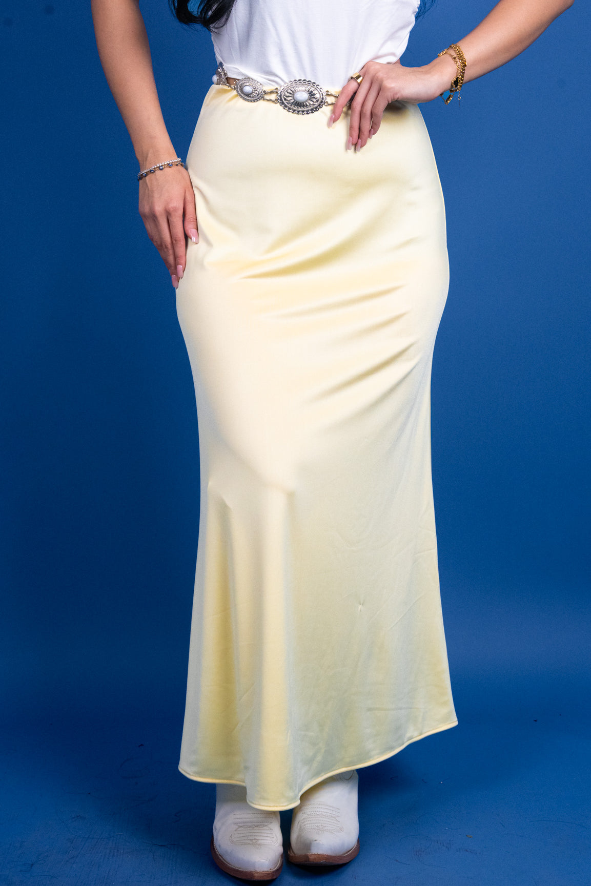 Elaine Satin Elastic Waist Skirt