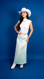 Elaine Satin Elastic Waist Skirt