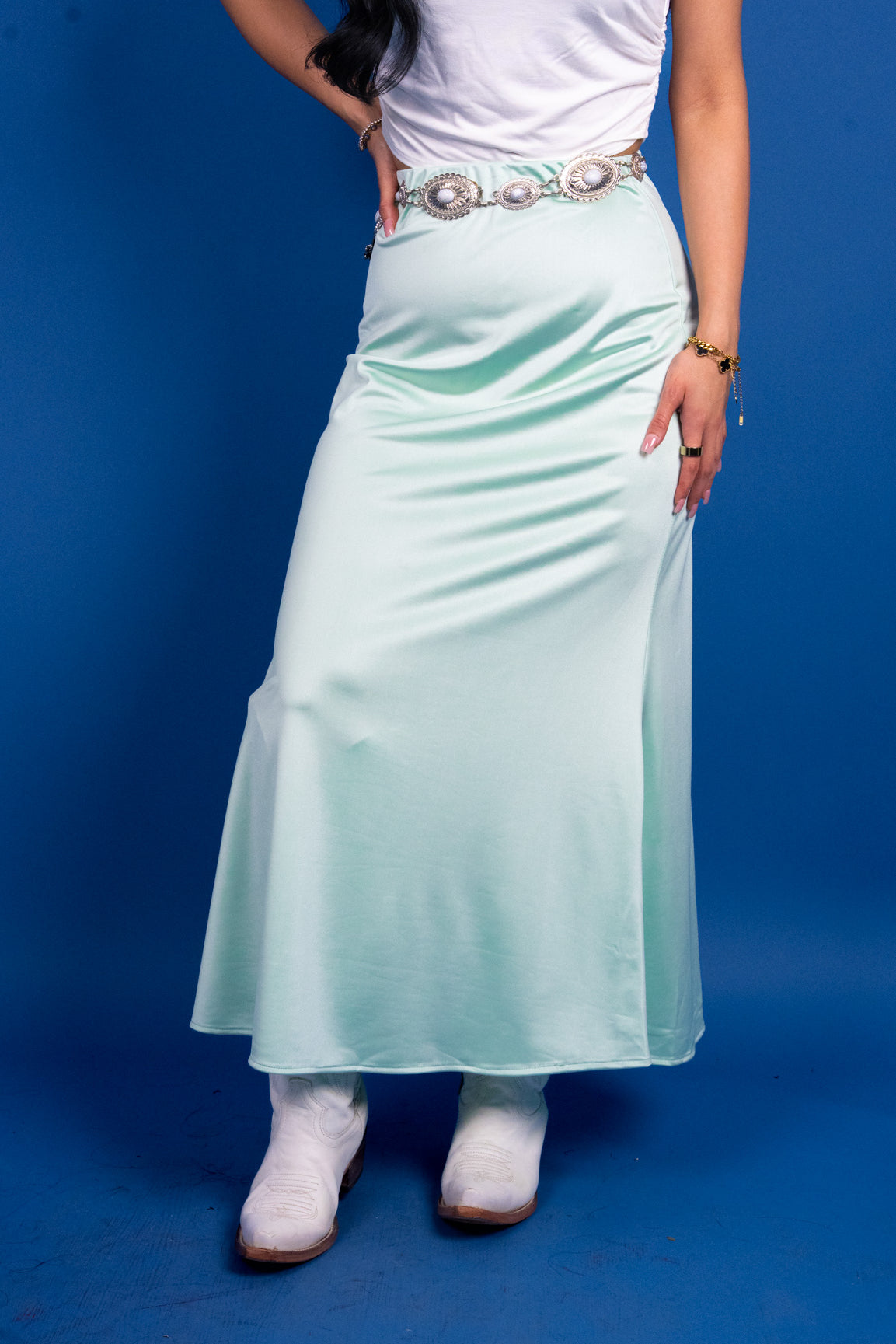 Elaine Satin Elastic Waist Skirt