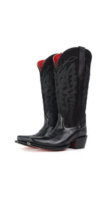 Alexia Nobuck Red Bottom Snip Toe Midi Wide Calf Cowgirl Boot