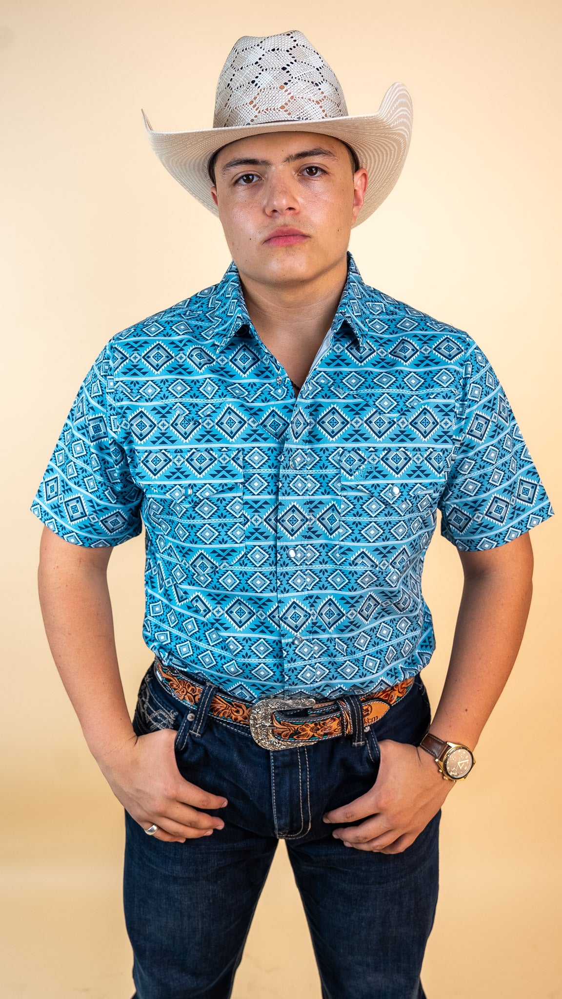 Platini Short Sleeve Sierra Sky Pearl Snap
