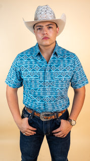 Platini Short Sleeve Sierra Sky Pearl Snap