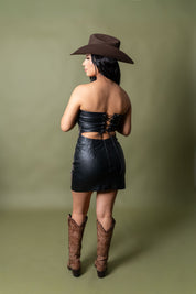 Faux Leather Tied Corset Mini Dress