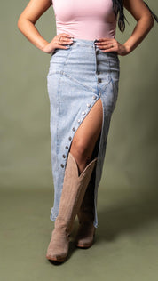 High Slit Denim Maxi Skirt