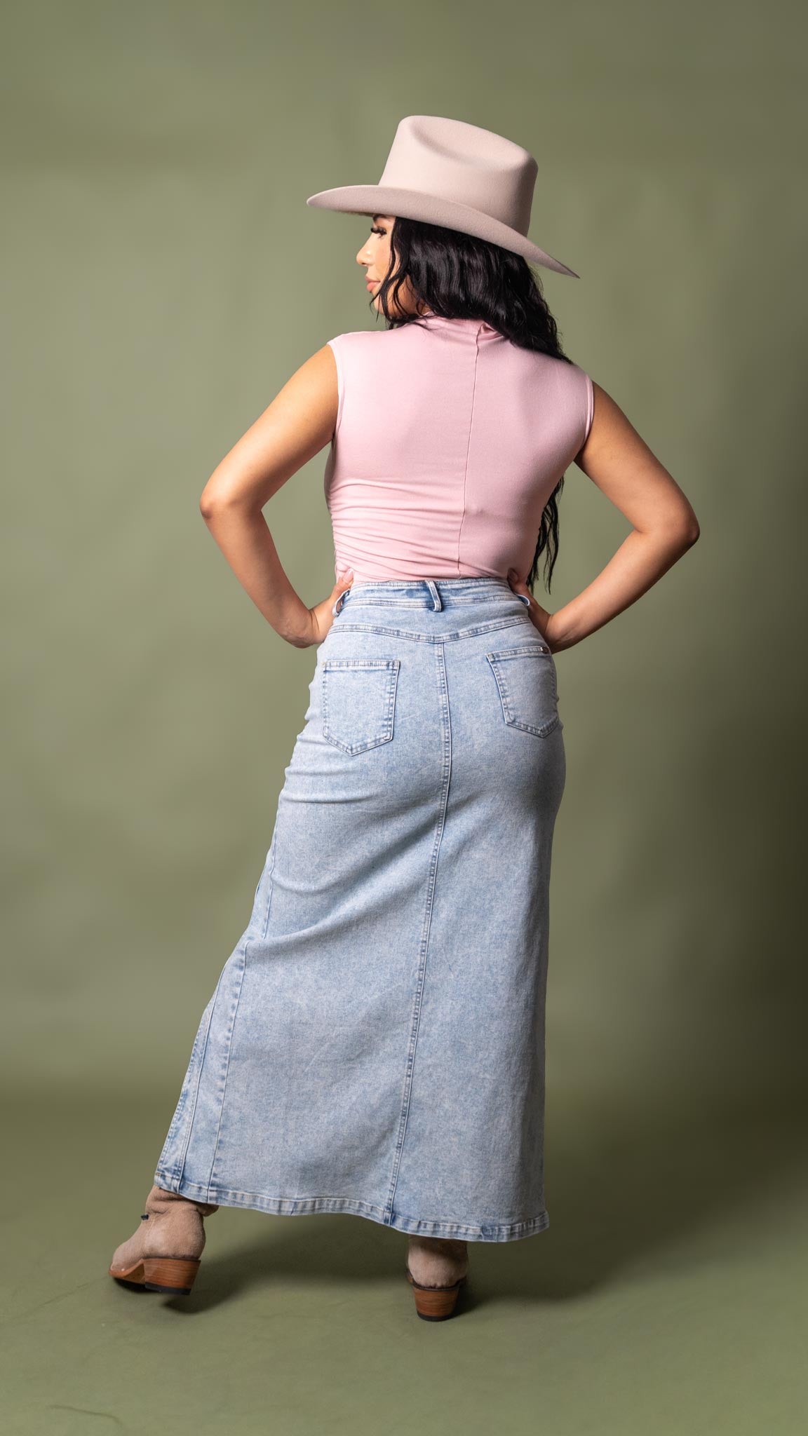High Slit Denim Maxi Skirt