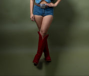 High-Rise Curved Hem Denim Mini Shorts