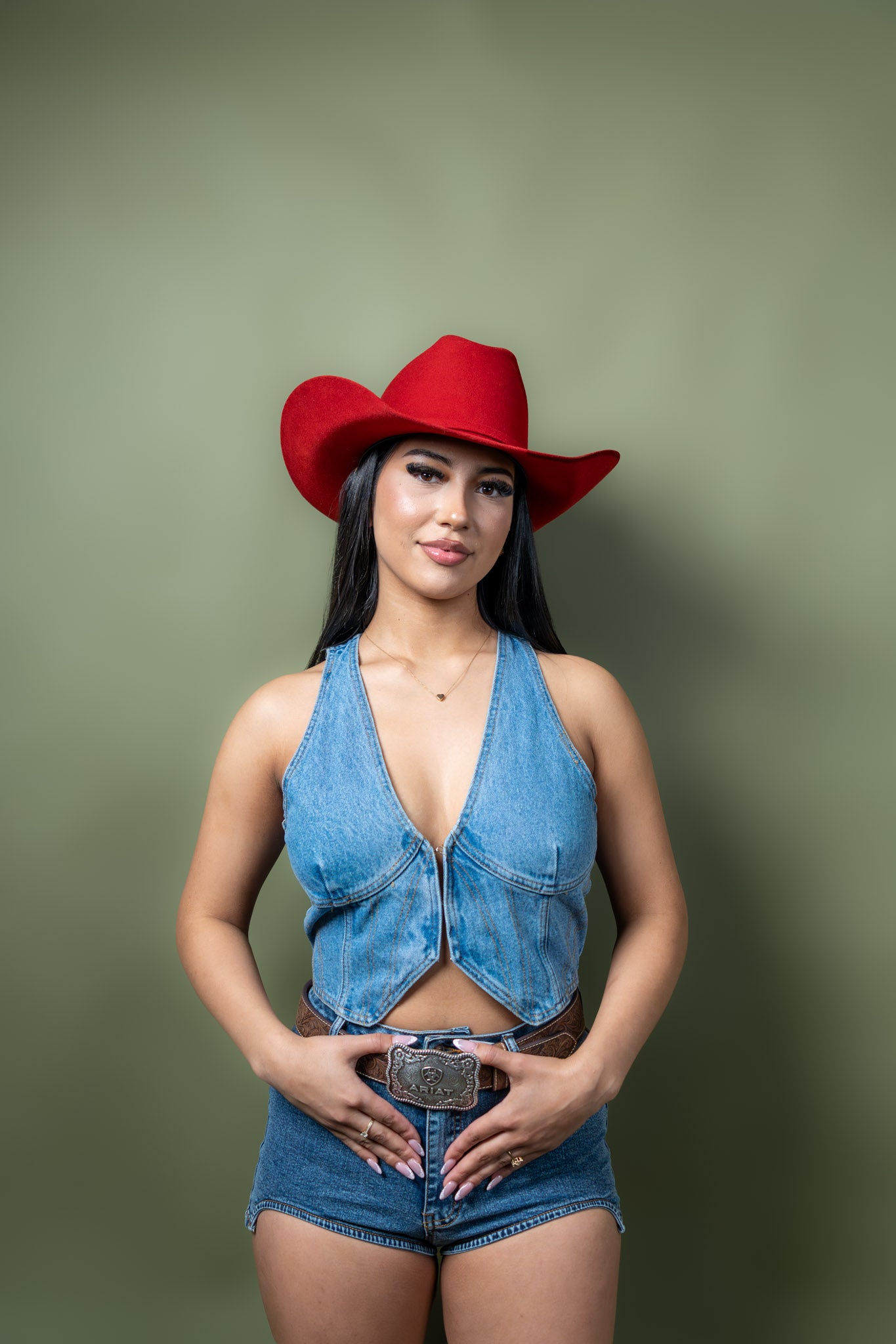 High-Rise Curved Hem Denim Mini Shorts